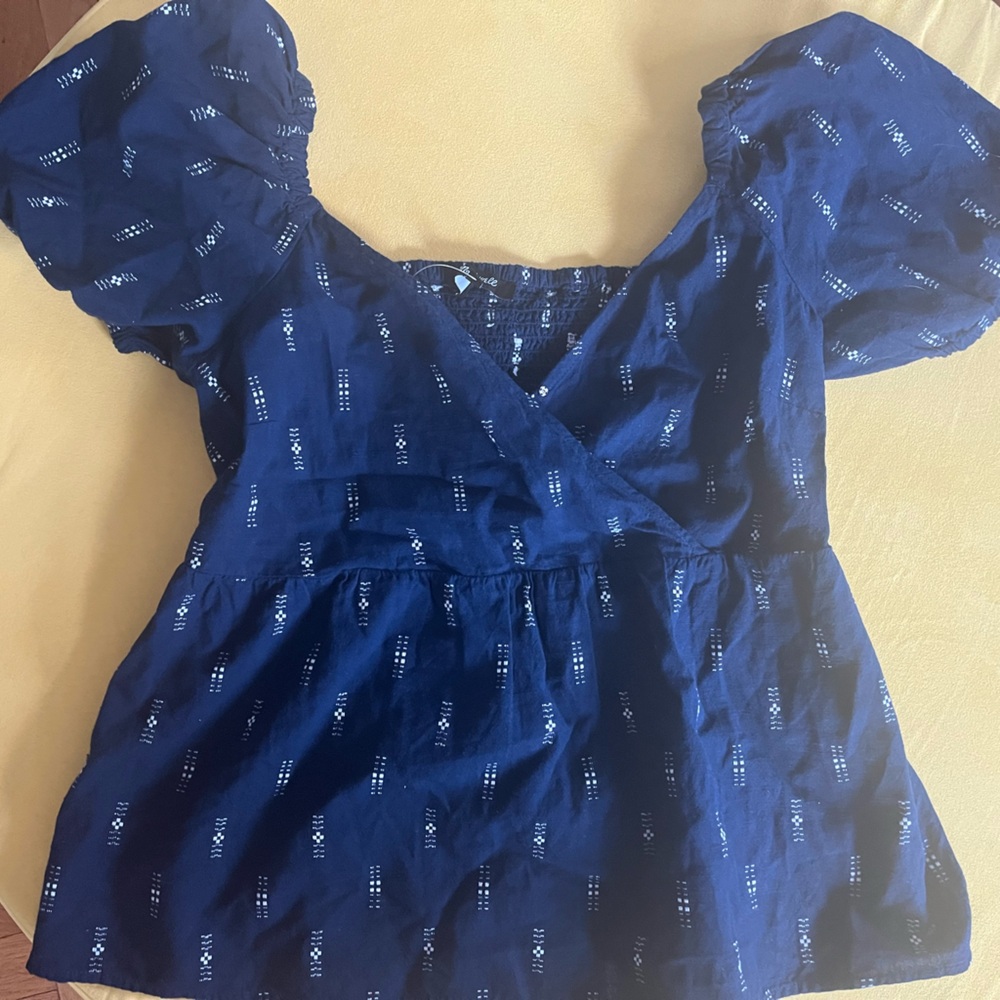 New Never Worn Navy Blue Embroidered Maxwell Shirt